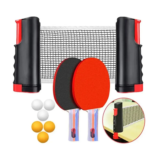 Set Ping Pongu Portativ – Rrjetë e Tërheqshme, 2 Raketa dhe 3 Topa